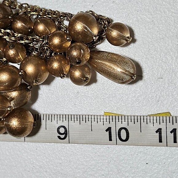 Vintage Gold Beaded Chunky Necklace Multi Strand Large Pearlescent Beads Women - Picture 6 of 6